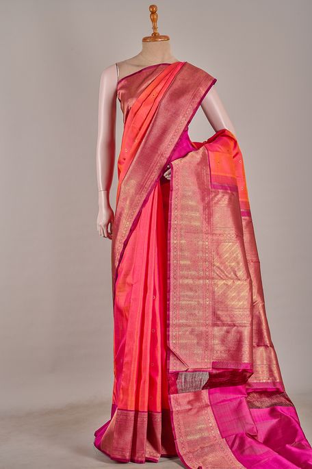 Kanchipuram silk salmon pink saree with blouse