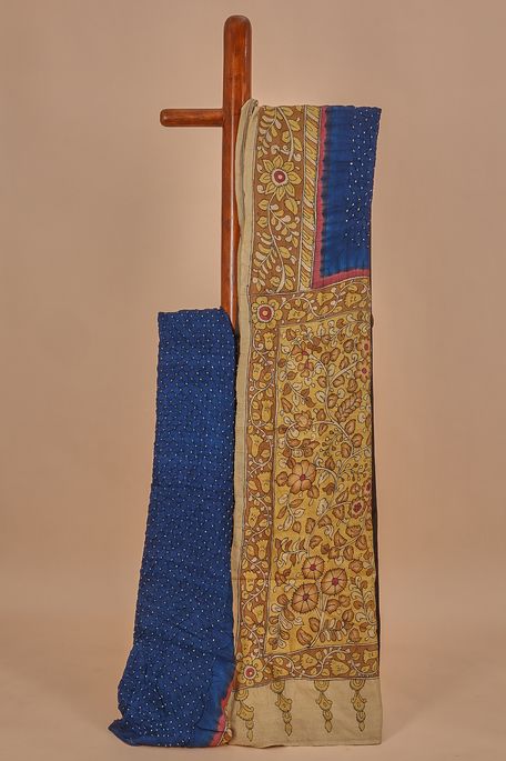 Kalamkari- Bandhini tussar navy blue saree with blouse