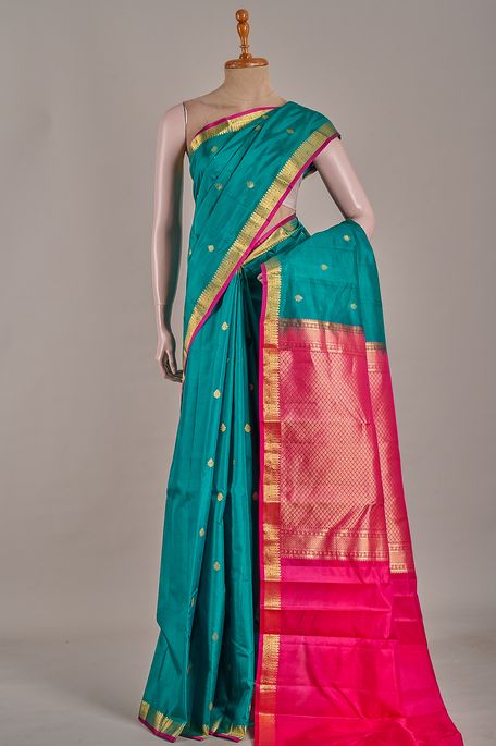 silk dark mint cream sea green saree with blouse