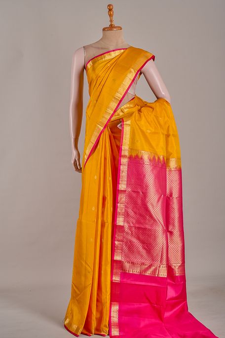silk amber yellow saree with blouse