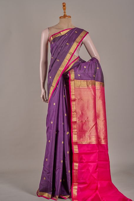 silk dark violet purple saree with blouse
