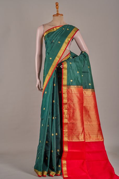 silk dark olive green saree with blouse