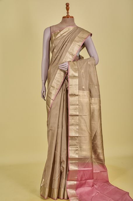 silk light khakhi green brown saree with blouse