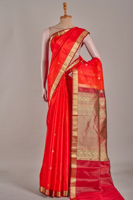 silk blood red saree with blouse