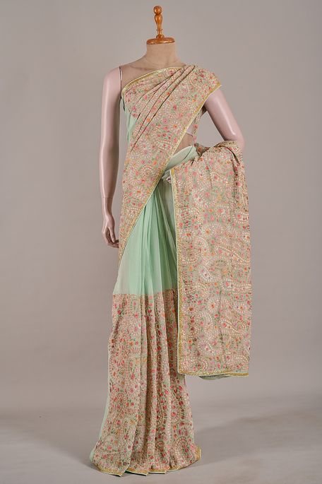 georgette fern green saree with blouse
