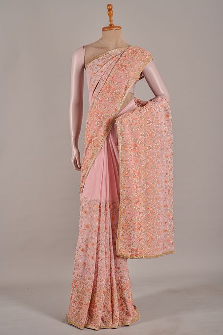 georgette light salmon onion pink saree with blouse
