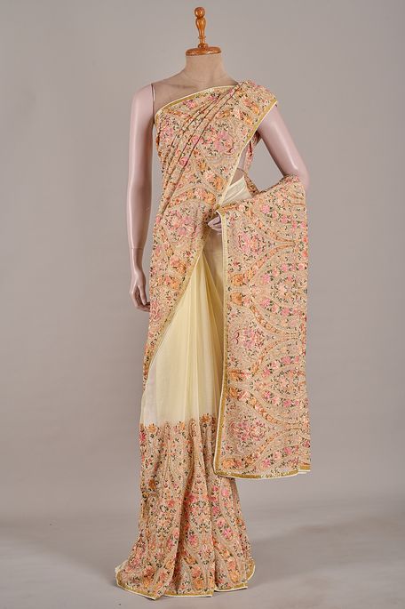 georgette light beige saree with blouse