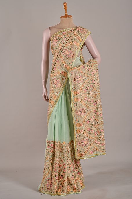 georgette light persian sea green saree with blouse
