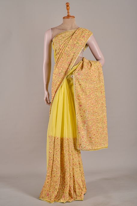 georgette lemon yellow saree with blouse