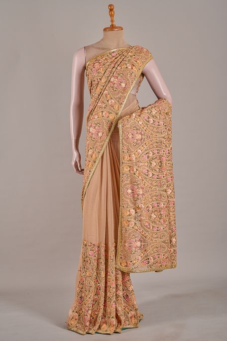 georgette natural beige tussar saree with blouse