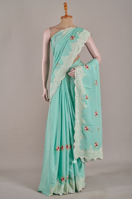 crepe light persian sea green saree with blouse
