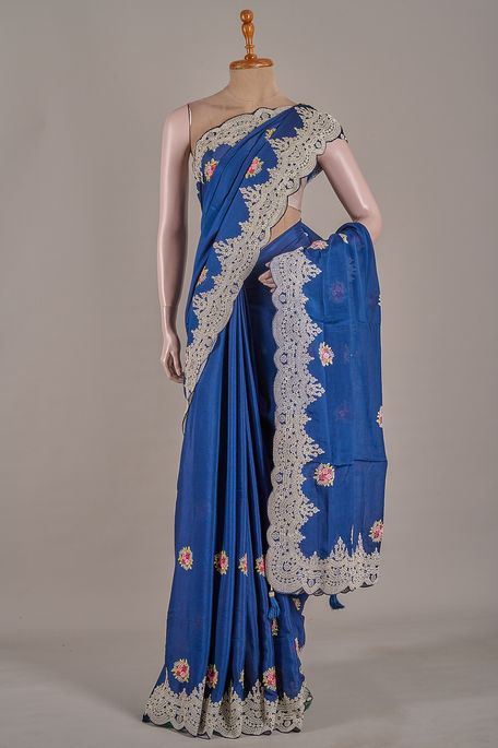 crepe navy blue saree with blouse