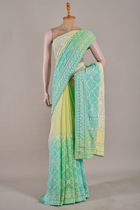 georgette light raw apple green mint sea green blush mint cream sea green saree with blouse