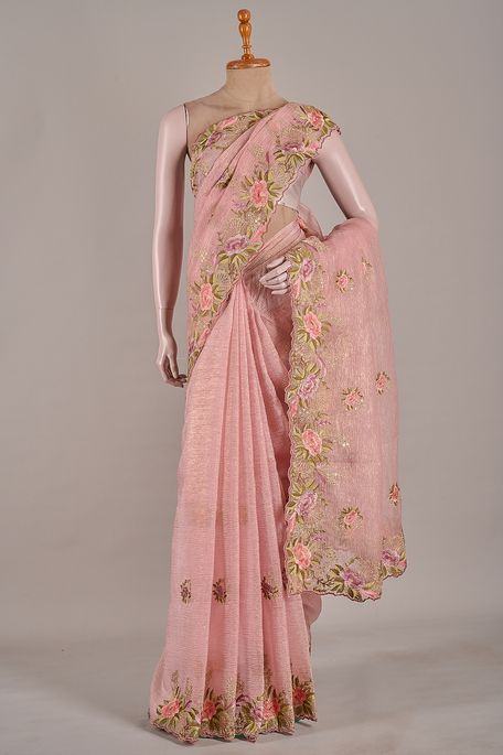 organza tissue light lavender pink saree with blouse