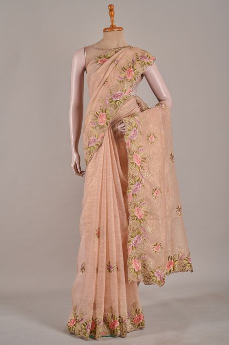 organza tissue light salmon onion pink saree with blouse