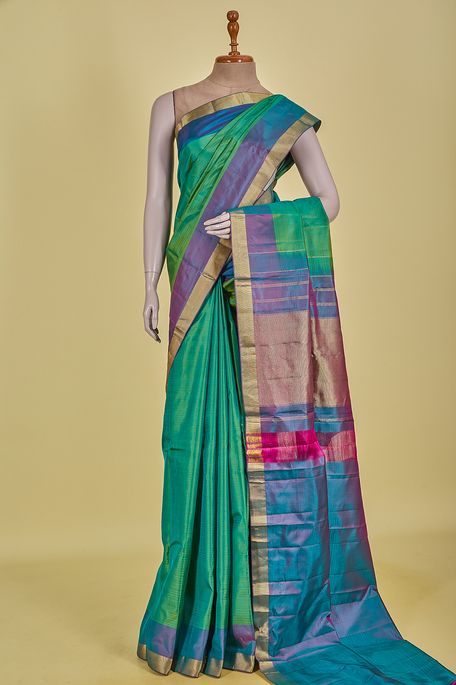 silk raw apple green saree with blouse