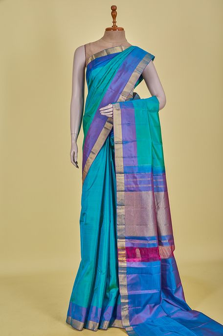 silk light turquoise blue saree with blouse