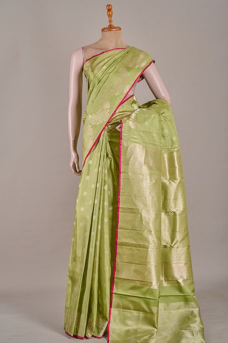 silk dark raw apple green saree with blouse