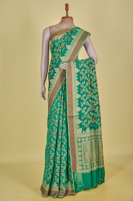 Banarasi cotton fern green saree with blouse
