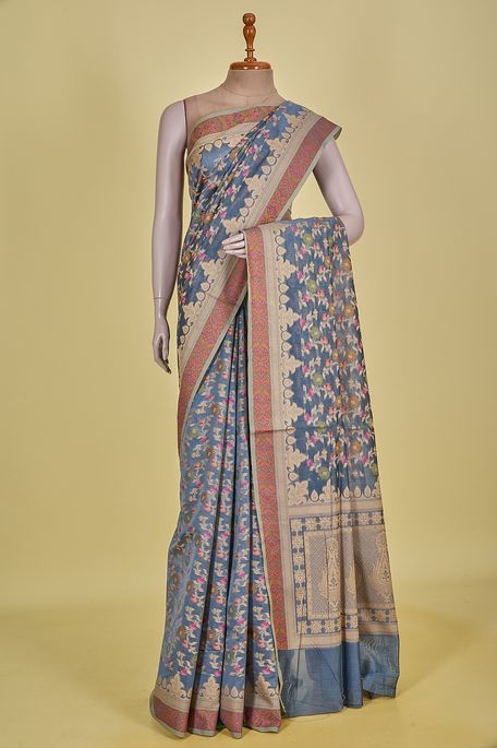 Banarasi cotton light steel grey saree with blouse