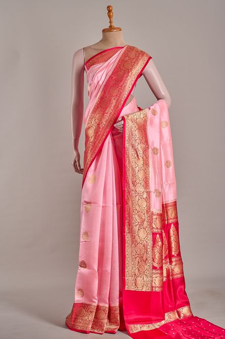 Banarasi khatan silk salmon pink saree with blouse