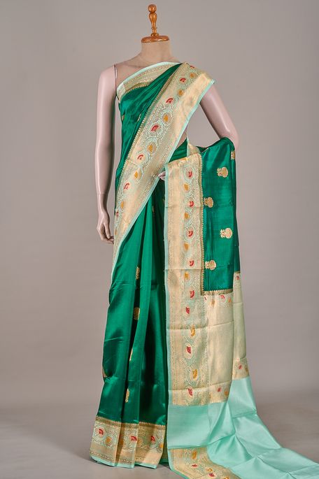Banarasi khatan silk dark olive green saree with blouse