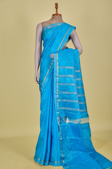 silk light turquoise blue saree with blouse