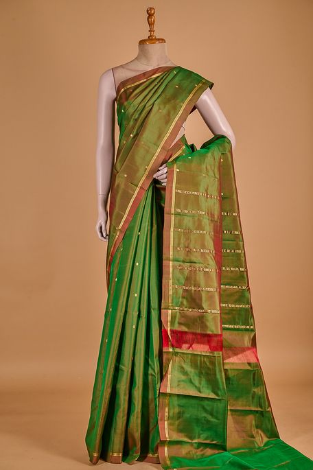 silk light parrot green saree with blouse