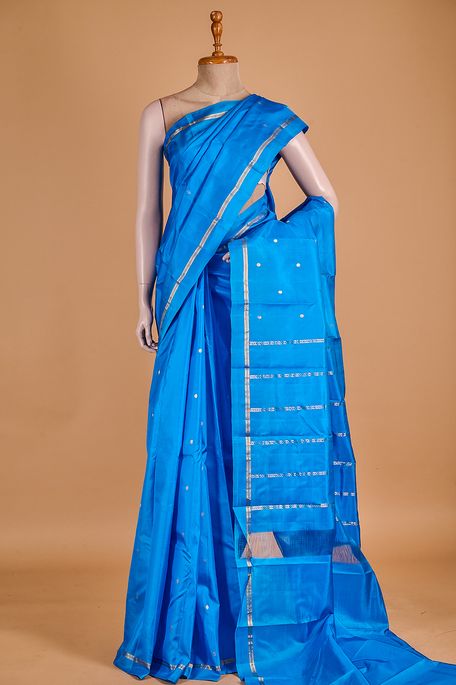 silk light turquoise blue saree with blouse