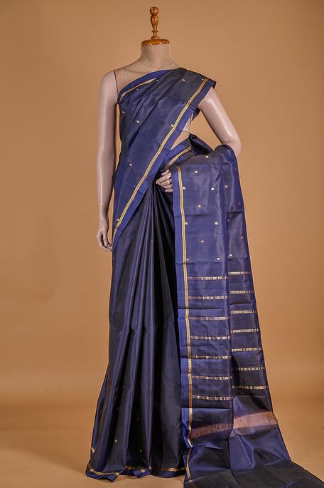 silk dark navy blue saree with blouse