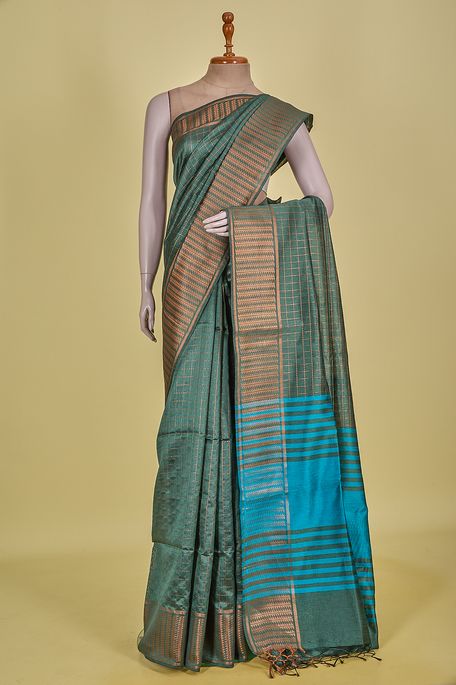 tussar pistachio green saree with blouse