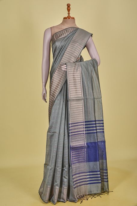 tussar dark steel grey saree with blouse