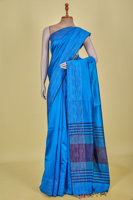 tussar sapphire aqua blue saree with blouse