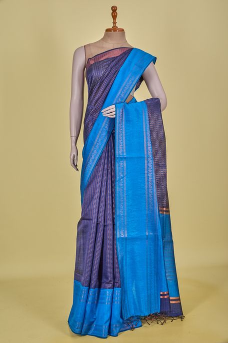 tussar indigo blue saree with blouse