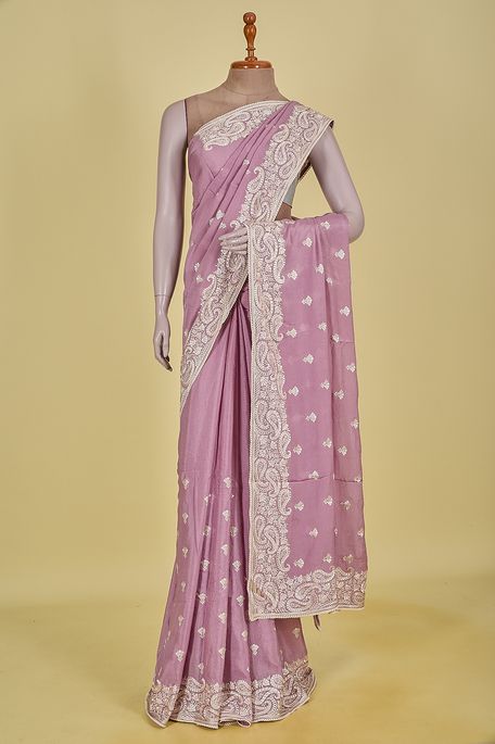 crepe lavender purple saree with blouse