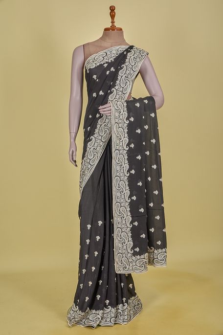 crepe black saree with blouse