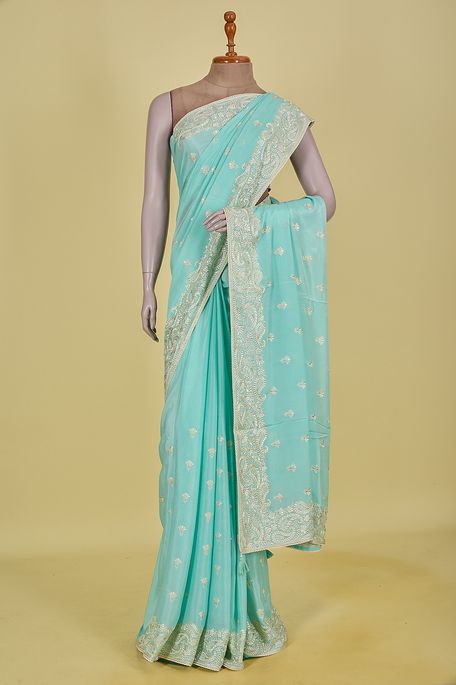 crepe light persian sea green saree with blouse