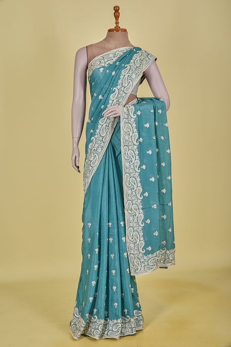crepe german blue saree with blouse