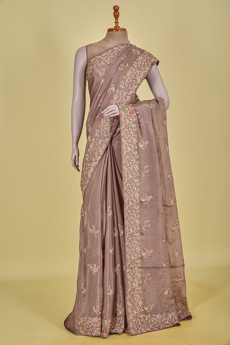 crepe light khakhi green brown saree with blouse