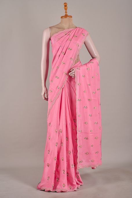 crepe pink saree with blouse