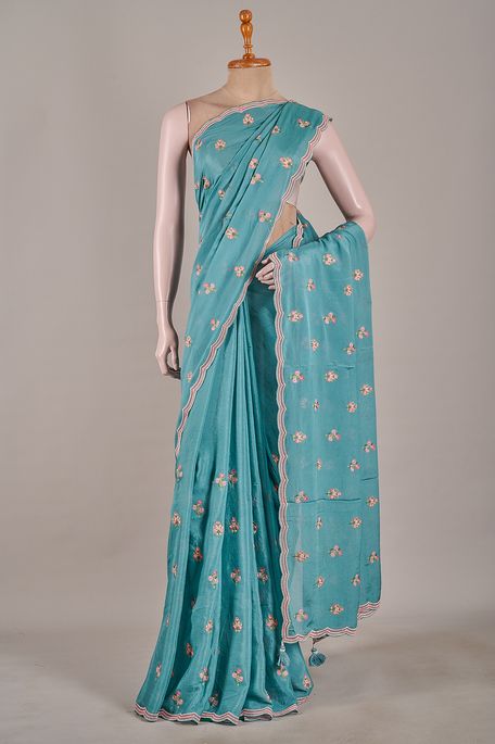 crepe german blue saree with blouse