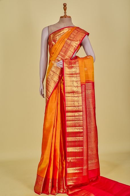 Kanchipuram silk terrcotta orange saree with blouse