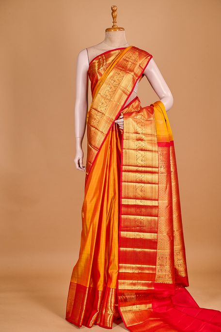 Kanchipuram silk terrcotta orange saree with blouse