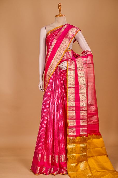 Kanchipuram silk fuschia pink saree with blouse