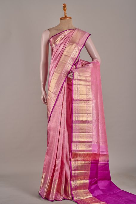 Kanchipuram silk old rose pink saree with blouse