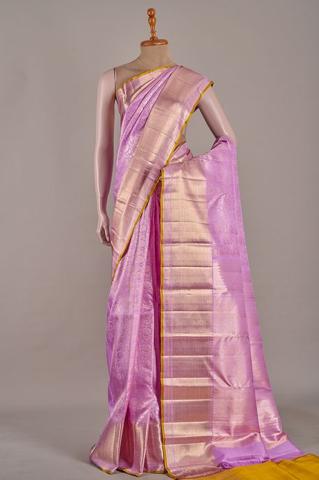 Kanchipuram silk light lavender purple saree with blouse