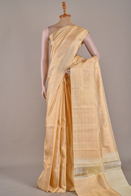 Kanchipuram silk light beige saree with blouse