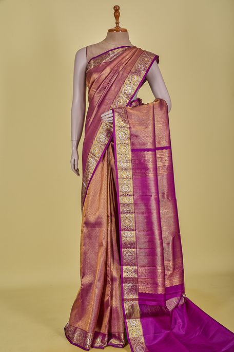 Kanchipuram silk dark violet purple saree with blouse