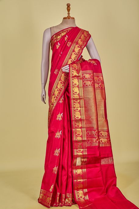 Kanchipuram silk dark red saree with blouse