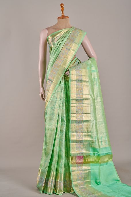 Kanchipuram silk cool mint sea green saree with blouse